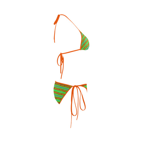 Bright Green Orange Stripes Pattern Abstract Custom Bikini Swimsuit