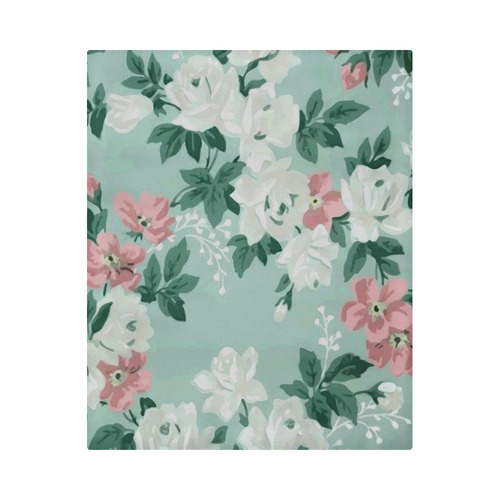 Vintage Pink White Teal Floral Wallpaper Pattern Duvet Cover 86"x70" ( All-over-print)