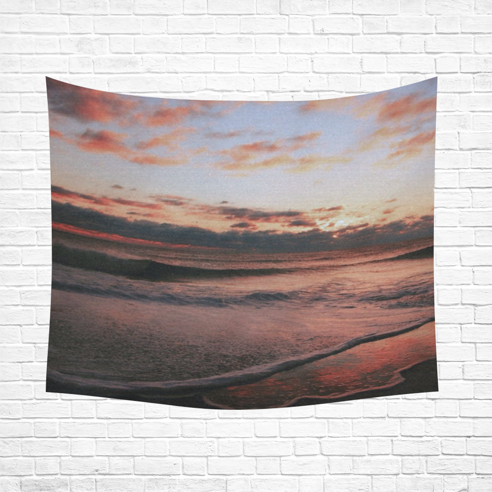 Stunning sunset on the beach 1 Cotton Linen Wall Tapestry 60"x 51"