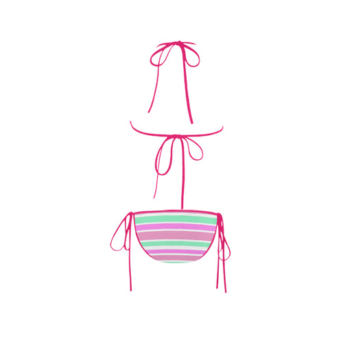 Pink Green Stripes Pattern Custom Bikini Swimsuit