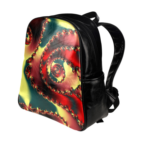 fractal green yellow black red spiral pattern beautiful colors Multi-Pockets Backpack (Model 1636)