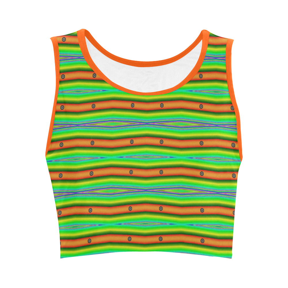 Bright Green Orange Stripes Pattern Abstract Women's Crop Top (Model T42)
