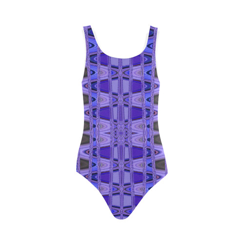 Blue Black Abstract Pattern Vest One Piece Swimsuit (Model S04)