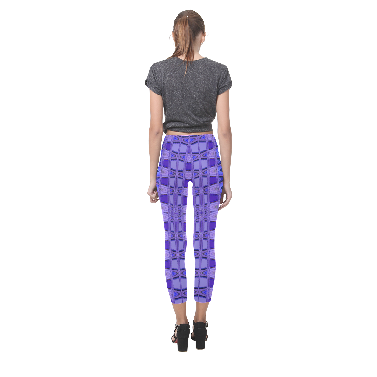 Blue Black Abstract Pattern Capri Legging (Model L02)