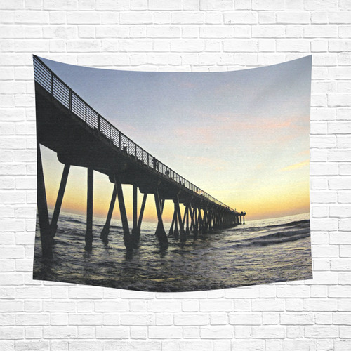meet at the pier, yellow sunset Cotton Linen Wall Tapestry 60"x 51"