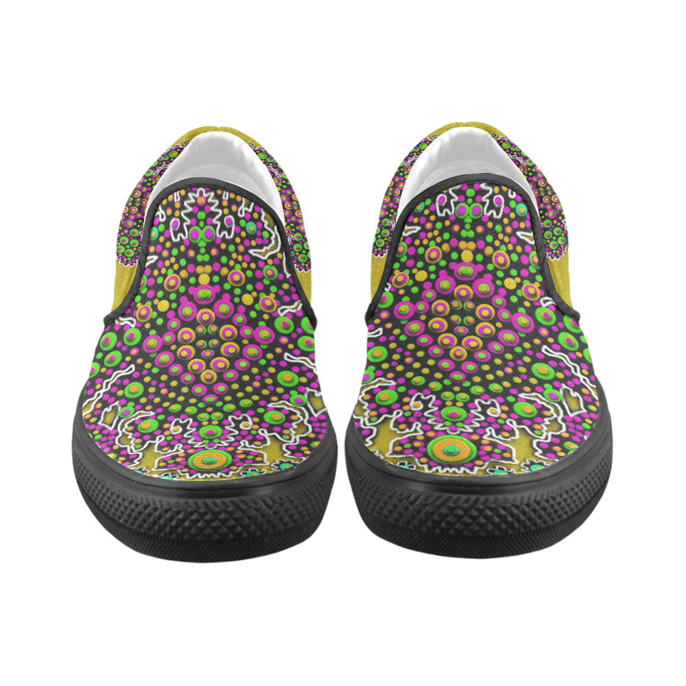 Fantasy flower peacock Mermaid with  pop art Women's Unusual Slip-on Canvas Shoes (Model 019)