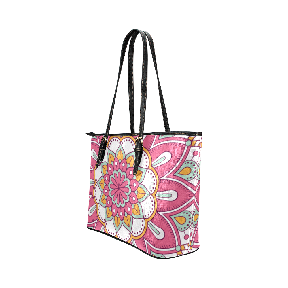 Pink Bohemian Mandala Design Leather Tote Bag/Small (Model 1651)