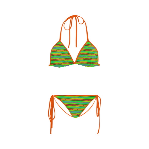 Bright Green Orange Stripes Pattern Abstract Custom Bikini Swimsuit