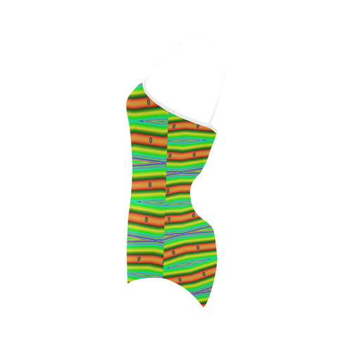 Bright Green Orange Stripes Pattern Abstract Strap Swimsuit ( Model S05)