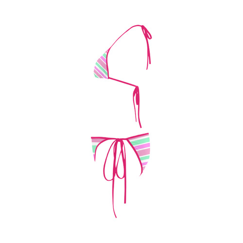 Pink Green Stripes Pattern Custom Bikini Swimsuit