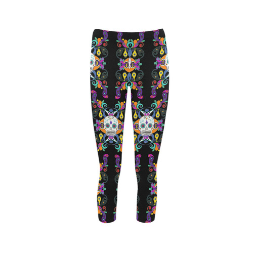 Día De Los Muertos Skulls Ornaments multicolored Capri Legging (Model L02)