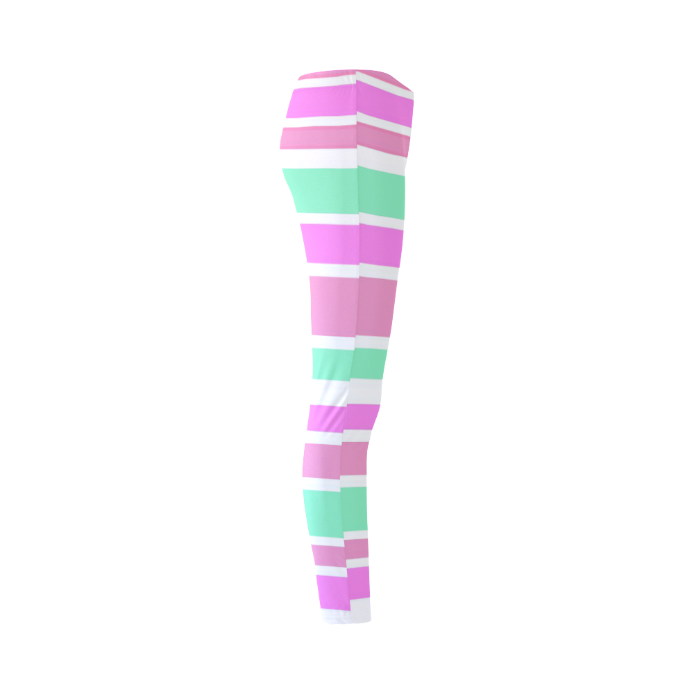 Pink Green Stripes Pattern Cassandra Women's Leggings (Model L01)