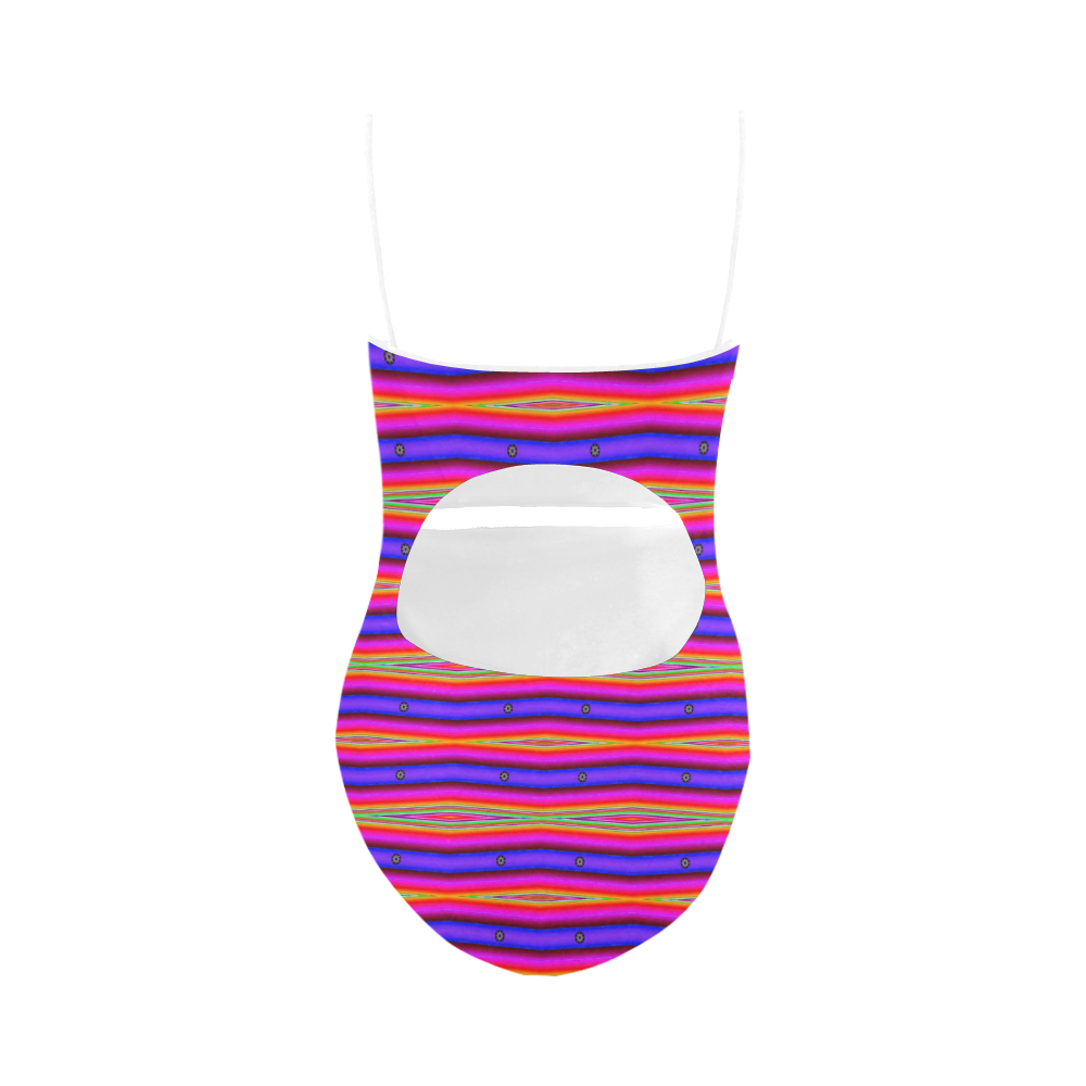 Bright Pink Purple Stripe Abstract Strap Swimsuit ( Model S05)