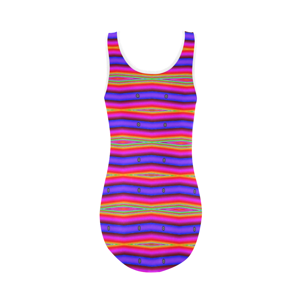 Bright Pink Purple Stripe Abstract Vest One Piece Swimsuit (Model S04)