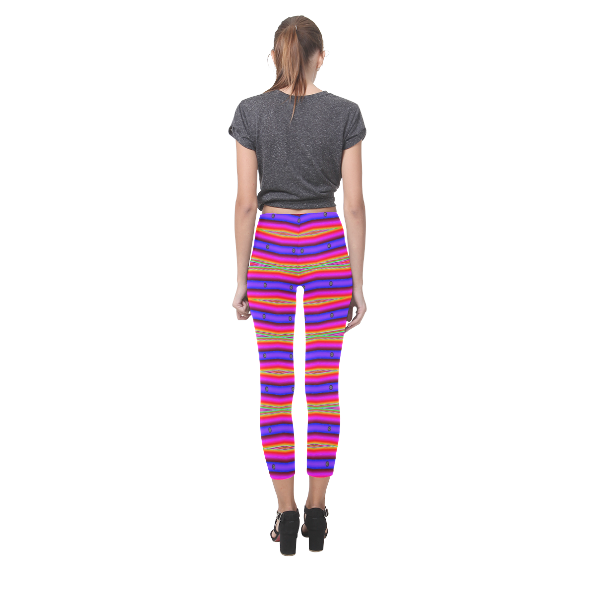 Bright Pink Purple Stripe Abstract Capri Legging (Model L02)