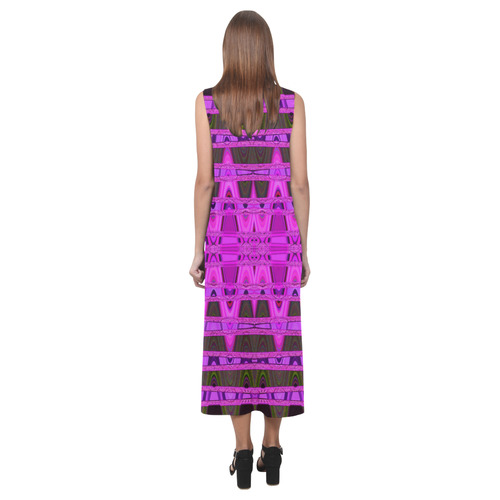 Bright Pink Black Abstract Pattern Phaedra Sleeveless Open Fork Long Dress (Model D08)
