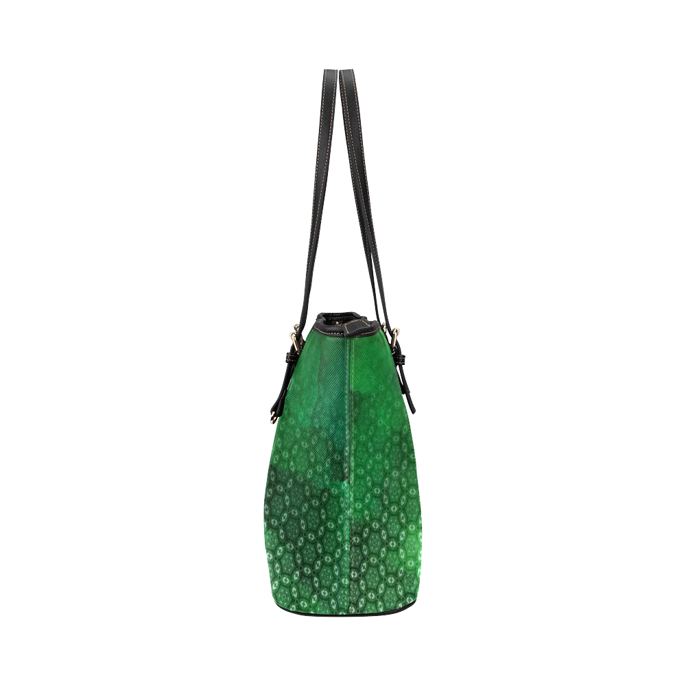 Ombre Green Abstract Forest Leather Tote Bag/Large (Model 1651)