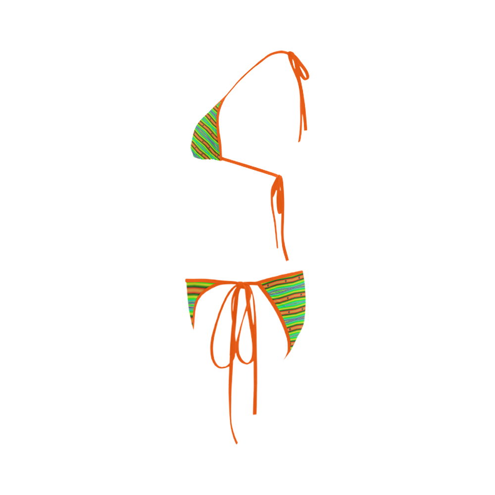 Bright Green Orange Stripes Pattern Abstract Custom Bikini Swimsuit