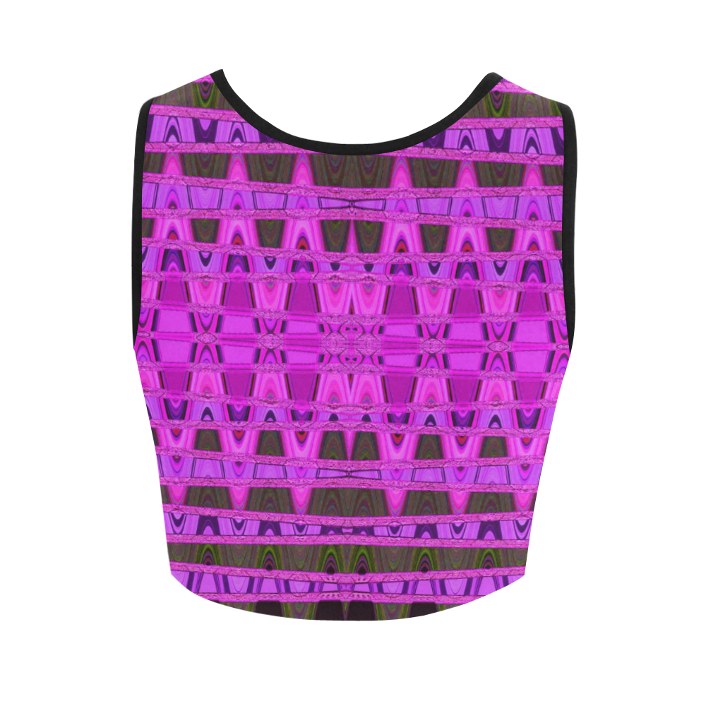 Bright Pink Black Abstract Pattern Women's Crop Top (Model T42)