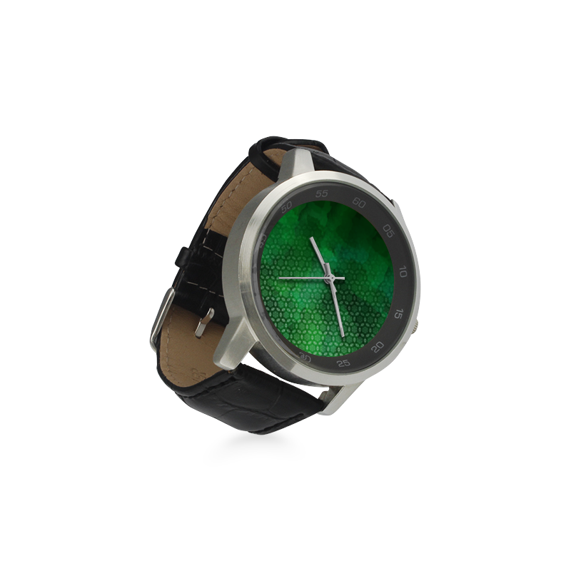 Ombre Green Abstract Forest Unisex Stainless Steel Leather Strap Watch(Model 202)