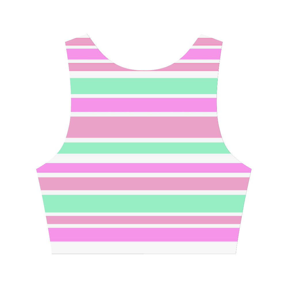 Pink Green Stripes Pattern Women's Crop Top (Model T42)