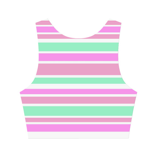 Pink Green Stripes Pattern Women's Crop Top (Model T42)
