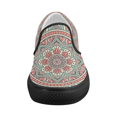 Red Bohemian Mandala Design Women's Slip-on Canvas Shoes (Model 019)
