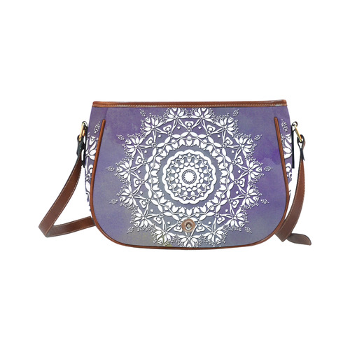 Floral watercolor Violet and white mandala Saddle Bag/Large (Model 1649)