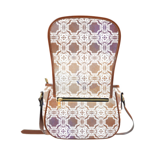 White  and gold watercolor mosaic mandala Saddle Bag/Small (Model 1649) Full Customization