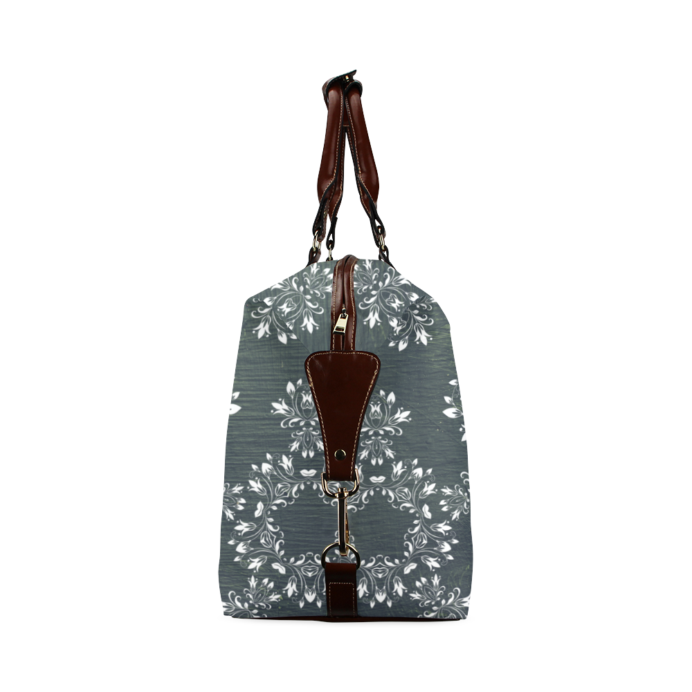White and gray Flourish ornament mandala design Classic Travel Bag (Model 1643)
