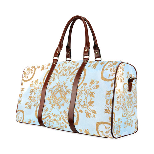 Gold and blue flourish ornament mandala Waterproof Travel Bag/Small (Model 1639)