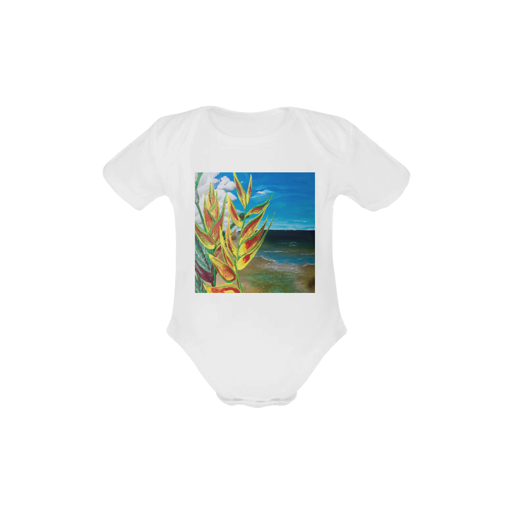 Heliconia Tropical Parrot Plant Take me There Baby Powder Organic Short Sleeve One Piece (Model T28)