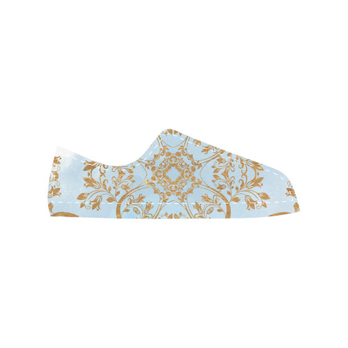 Gold and blue flourish ornament mandala Men's Classic Canvas Shoes/Large Size (Model 018)