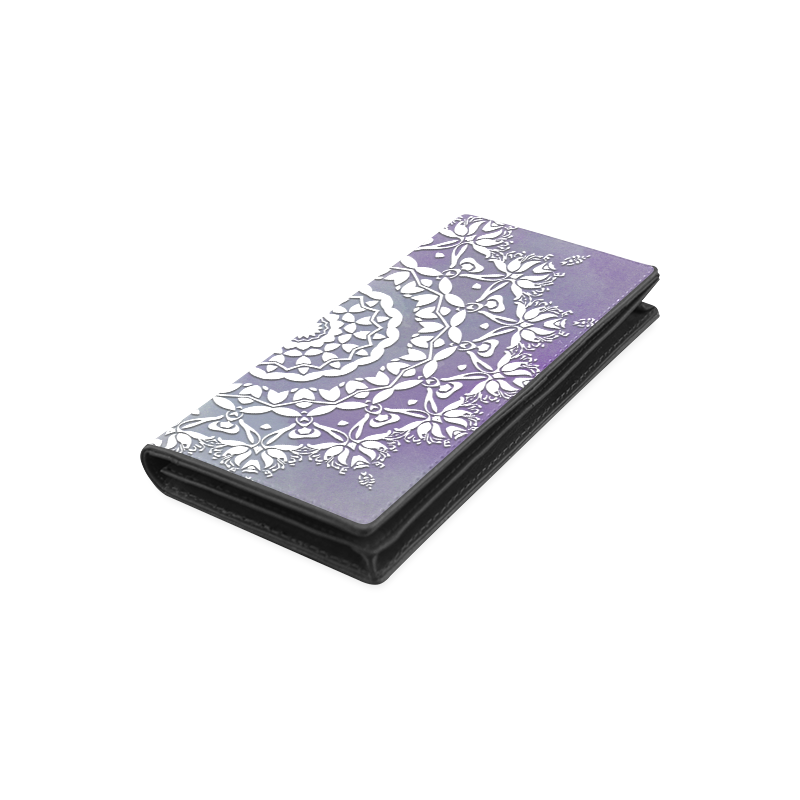 Floral watercolor Violet and white mandala Women's Leather Wallet (Model 1611)
