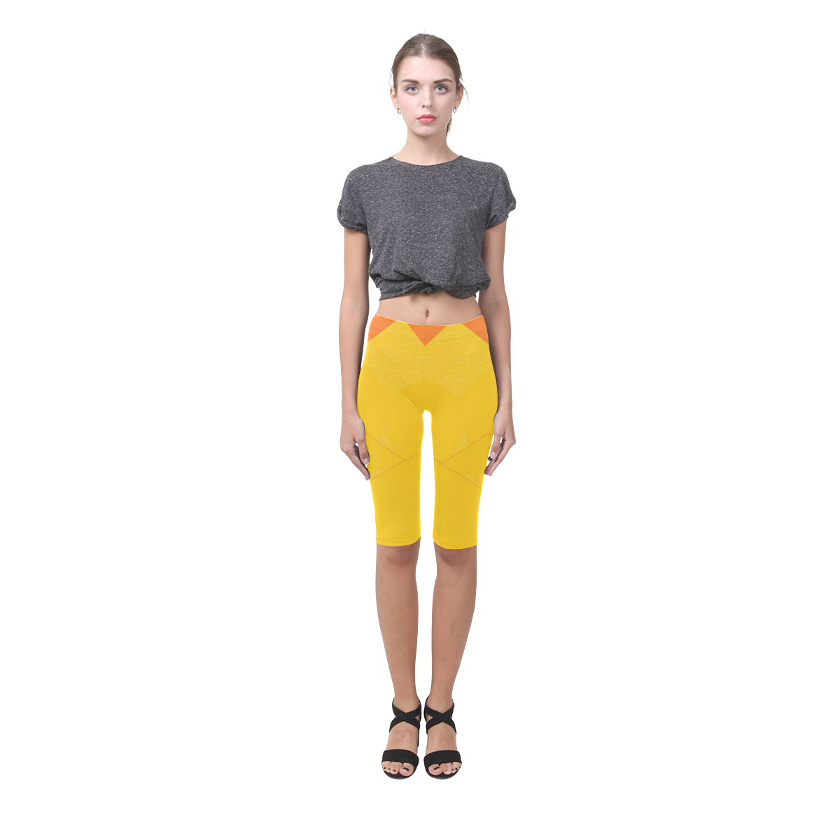 Yellow Abstract Octogonlal Flowers Hestia Cropped Leggings (Model L03)