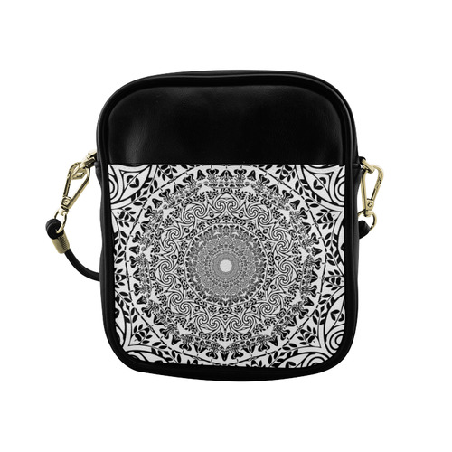 Deep black and white  mandala Sling Bag (Model 1627)