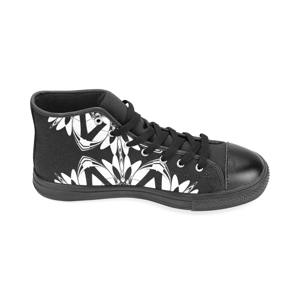 Half black and white Mandala Men’s Classic High Top Canvas Shoes /Large Size (Model 017)