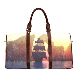 A pirate ship off an island at a sunset Waterproof Travel Bag/Small (Model 1639)