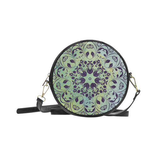 Flourish purple and blue watercolor mandala Round Sling Bag (Model 1647)