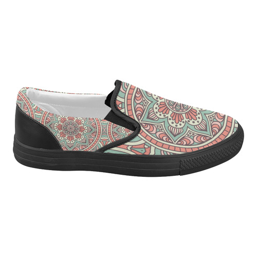 Red Bohemian Mandala Design Women's Slip-on Canvas Shoes (Model 019)