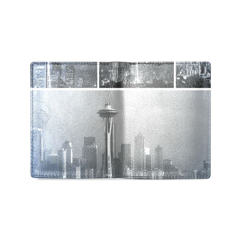 Grey Seattle Space Needle Collage Men's Leather Wallet (Model 1612)