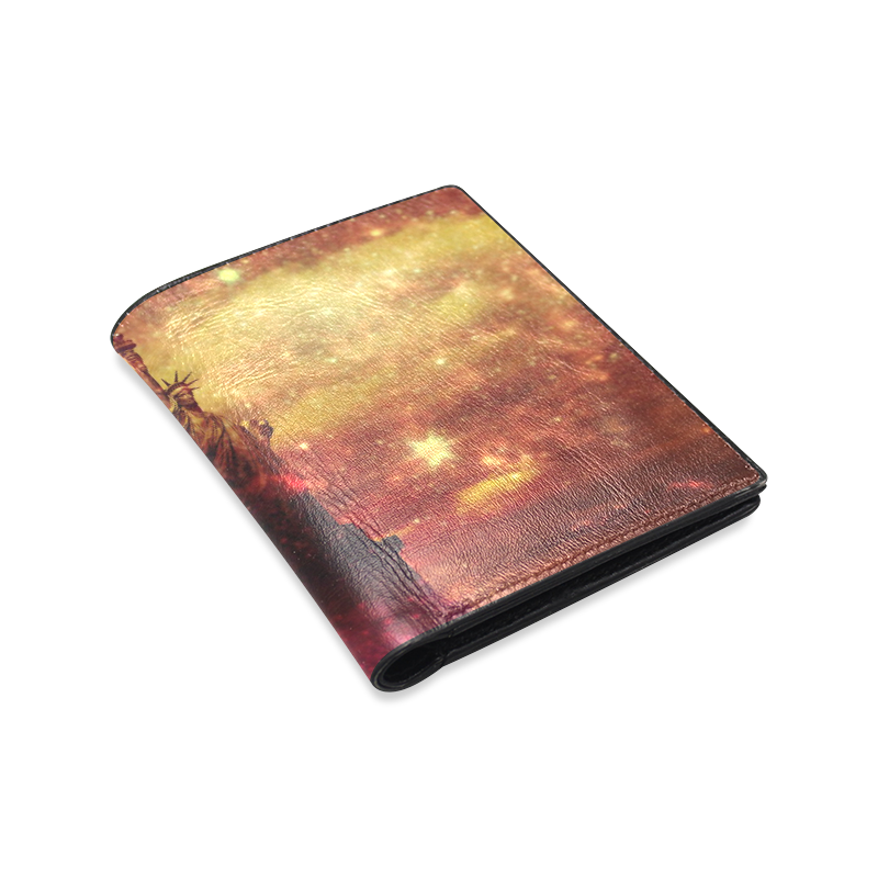 Lady Liberty Yellow Red Stars Men's Leather Wallet (Model 1612)