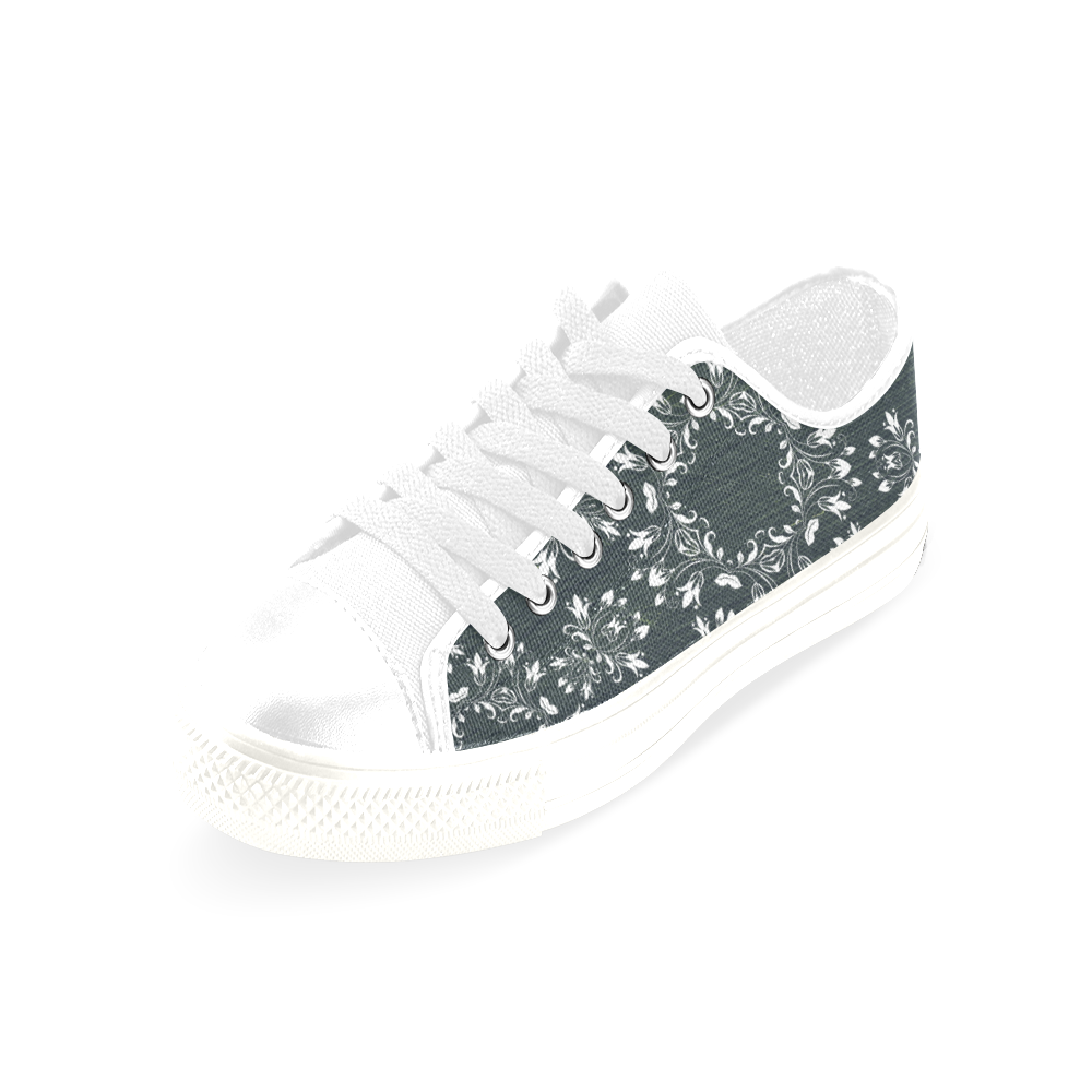 White and gray Flourish ornament mandala design Men's Classic Canvas Shoes/Large Size (Model 018)