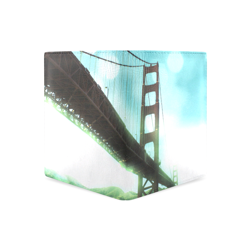 Green Bokeh Golden Gate Bridge Men's Leather Wallet (Model 1612)