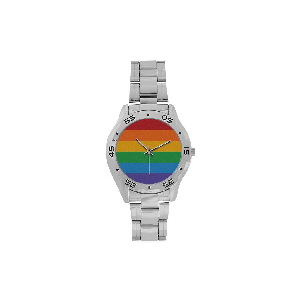 Rainbow Pride Flag Men's Stainless Steel Analog Watch(Model 108)