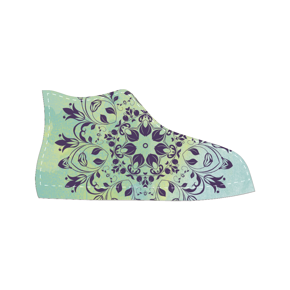 Flourish purple and blue watercolor mandala Men’s Classic High Top Canvas Shoes /Large Size (Model 017)