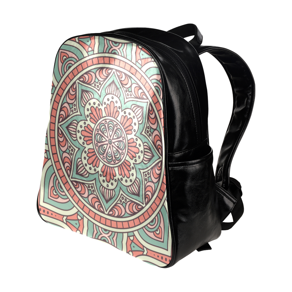 Red Bohemian Mandala Design Multi-Pockets Backpack (Model 1636)