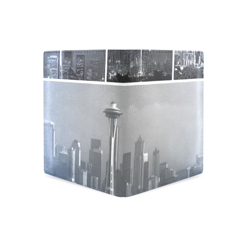 Grey Seattle Space Needle Collage Men's Leather Wallet (Model 1612)