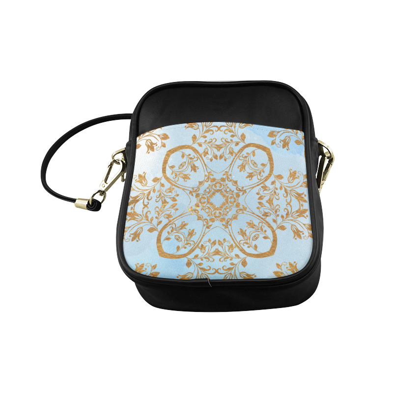 Gold and blue flourish ornament mandala Sling Bag (Model 1627)