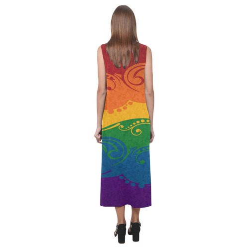 Ornamental Rainbow Flag Phaedra Sleeveless Open Fork Long Dress (Model D08)